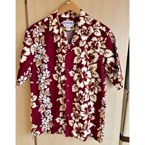 Aloha Line Mens Large Hawaii Camp Shirt Large Vintage Floral Maroon Made in USA